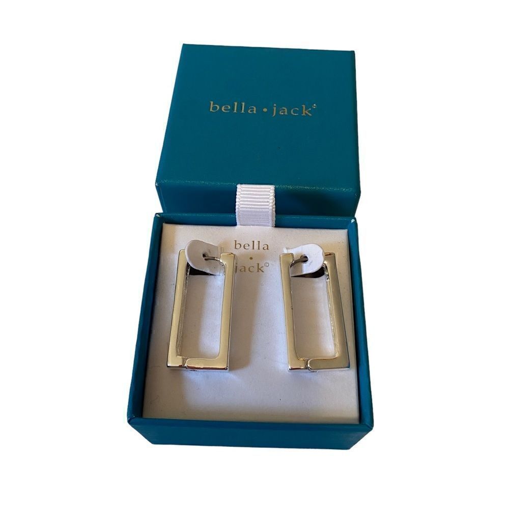 Bella Jack Bright Silver Toned Rectangular Drop Earrings.  Very Sharp Looking. - Picture 4 of 5